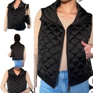 Bebe Quilted Studded Vest Moto Collar Sleeveless Jacket Black‎ Size M Unique NWT